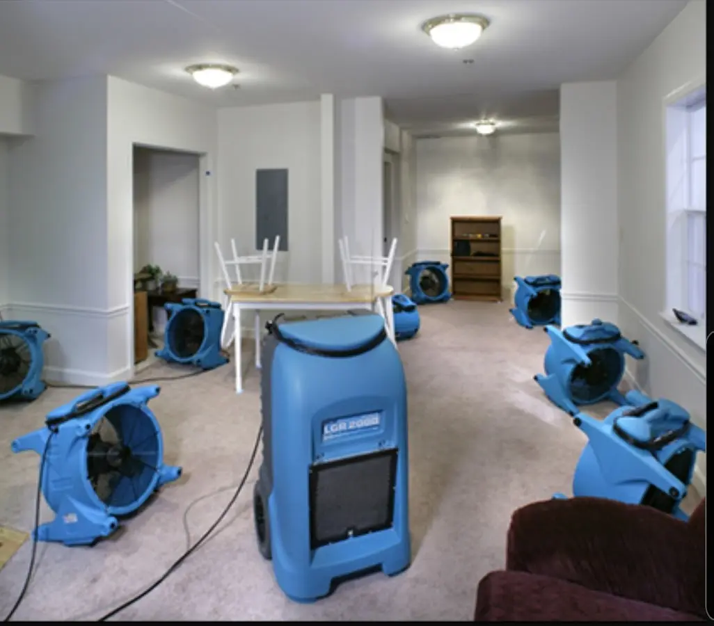 Air movers and dehumidifier setup for Water Damage Restoration in Aberdeen